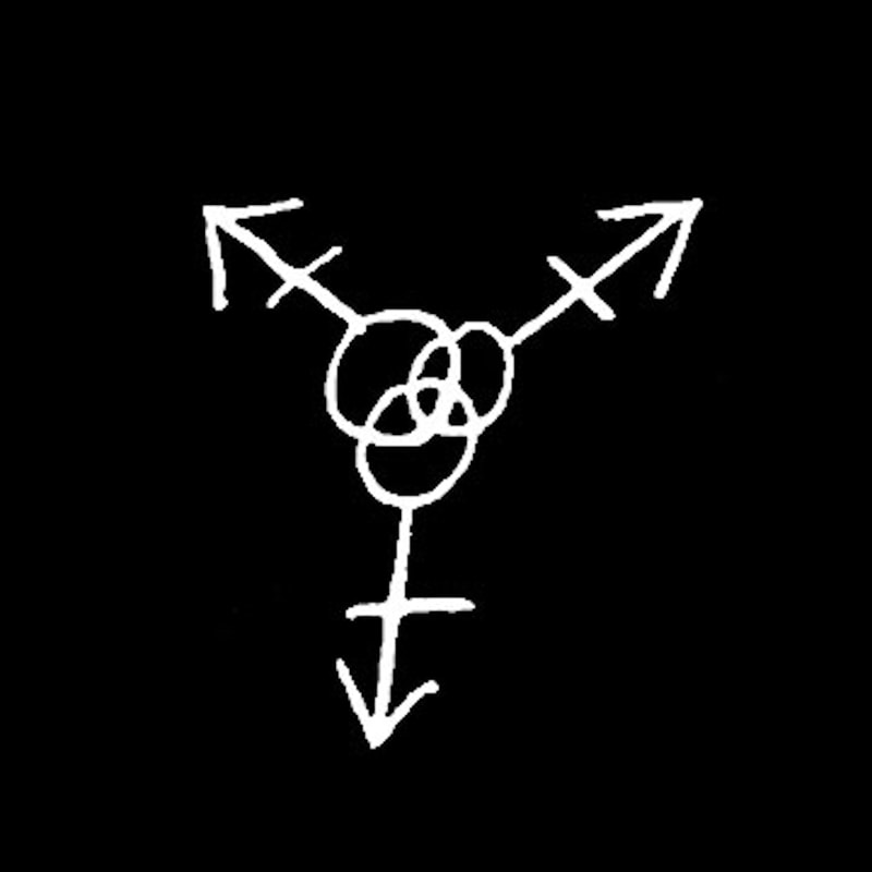 hand-drawn trans symbol in white against black backdrop